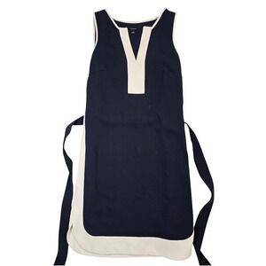 Ann Taylor Womens Navy Blue White Trim Sleeveless V-Neck Shift Dress Size S